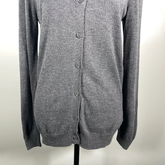 Nicole Miller Charcoal Gray Glitter Crew Neck Button Down Long Sleeve Cardigan S - Picture 5 of 13